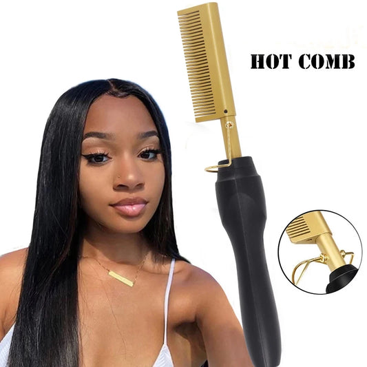 2 in 1  Electric Hot Heating Comb Hair Straightener & Curler
